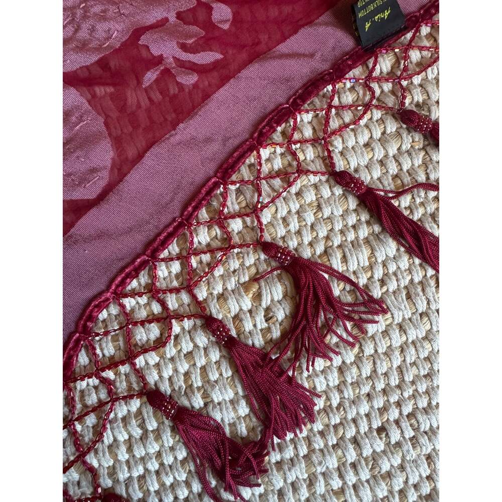 Vintage Aris A Silk Glass Beaded Fringe Velvet Floral Red Halter Top Holiday - Picture 6 of 8